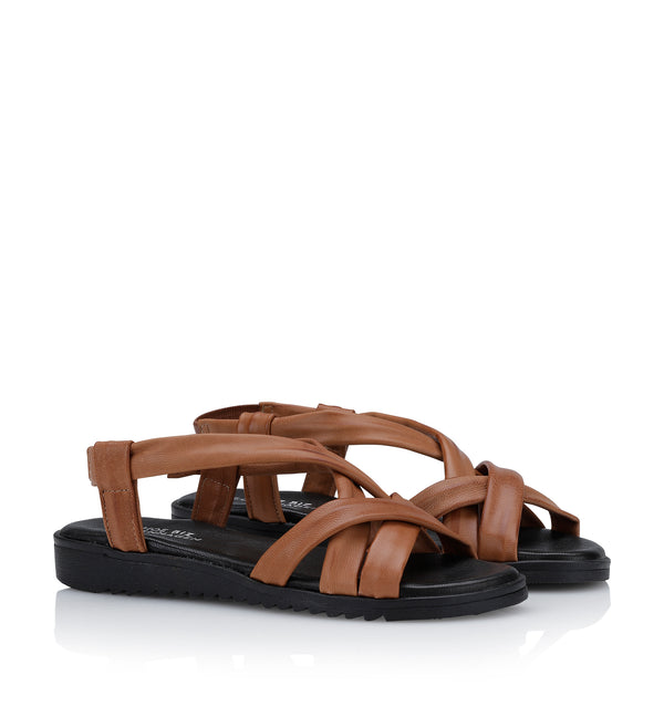 Shoe Biz Stellaro Sandal - Soft Cognac, Black insole Black sole