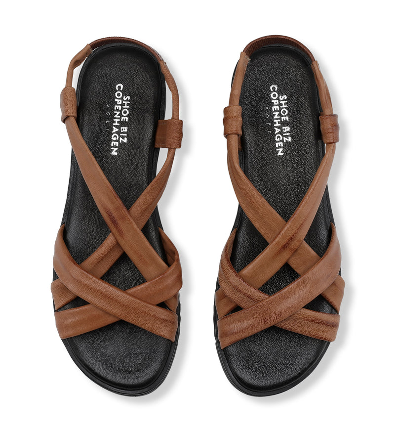 Shoe Biz Stellaro Sandal - Soft Cognac, Black insole Black sole