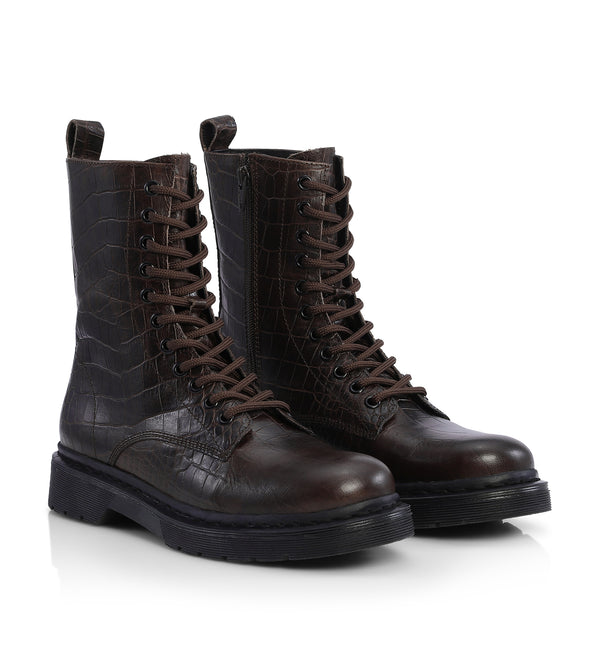Shoe Biz Klara Croco Short Boot M95 Dark Brown