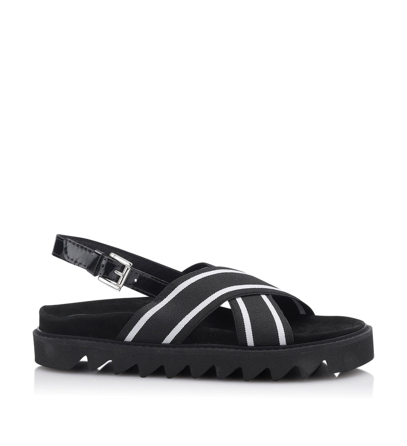 Shoe Biz Elas Elastic Sandal Black / White